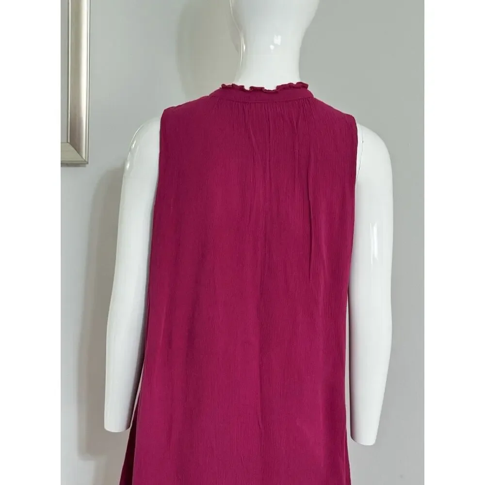 Cupio Boho Embroidered Shift Dress Size M Fuchsia Pink Sleeveless Tassel Fairy